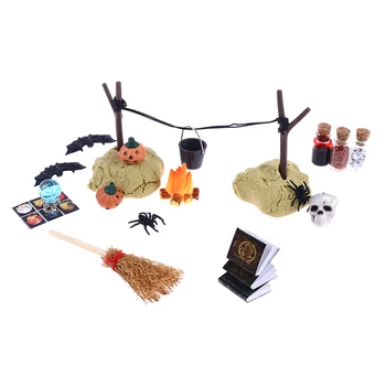 1:12 casă de Păpuși în Miniatură Halloween de Groază Set de Jucării Bat Cap de Craniu Mătură Spider Cap de Dovleac Carte de Magie Ornament DIY Festival Deco