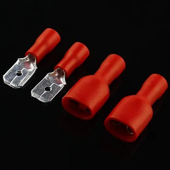 100buc FDD 1.25-250 MDD1.25-250 6.3 mm Roșu de sex Feminin + Masculin Spade Izolate Electric de Sertizare Terminale Conectori Cabluri Cablu Plug