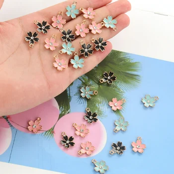 10buc 17x13mm Sakura Floare Farmece Aliaj Email Pandantive pentru a Face Bijuterii Cercei brelocuri Moda Bijuterii Accesorii
