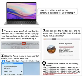 11.42 V 74.9 Wh A1582 A1502 Baterie,Acumulator de schimb A1502 pentru MacBook Pro 13 inch Retina [ Începutul anului, la Mijlocul anului, sfarsitul lui 2013 ]