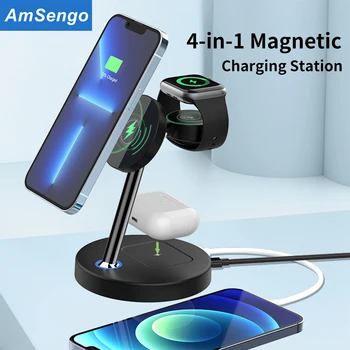 15W Magnetic Wireless Charging Station Pentru iPhone 13Pro Max 12Pro 4 în 1 Încărcătoare fără Fir Suport Pentru Airpods 3 Apple Watch 7-1