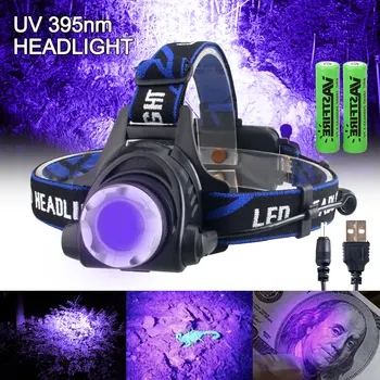 2000LM Verde/Rosu/UV 395nm Q5 Far Impermeabil Zoomable Ultraviolete Faruri USB Reîncărcabilă Lampă de Cap 3 Moduri de Vânătoare Lanterna