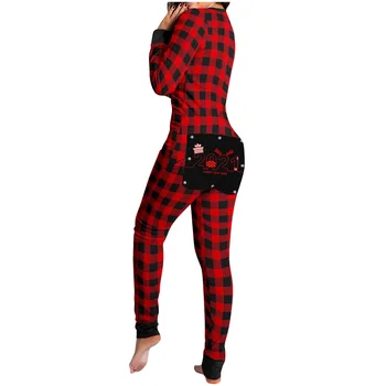 2021 Anul Nou Crăciun Funcționale Nasturii Clapa Mozaic Tipărite Adulți Costum de Pijama Femei Homewear Detasabila Salopete