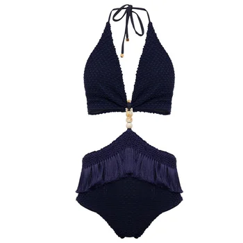 2022 Nou Sexy Albastru-O Singură Bucată De Costume De Baie Dantela-Up Halter Bikini Triunghi Cu Spatele Gol Slab Catarama Doamnelor Costume De Baie