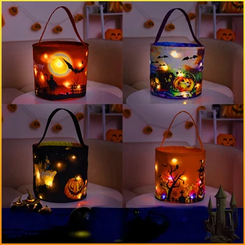 2023 Noi de Halloween Coș de Dovleac Luminos Sac pentru Copii Portabil Candy Bag Ghost Festival Tote Găleată de Decor elemente de Recuzită Eveniment