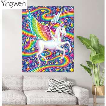 5D Diy Diamant Mozaic Colorat Pegasus Margele Broderie Plină cu Diamante Pictura Curcubeu Unicorn Pietre Stele Decor Acasă
