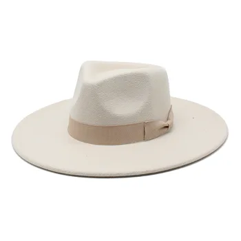 9.5 cm brim fedora mare margine largă pălărie jazz femei culoare pură imitație de lână pălărie fedora bărbați moda pălărie Panama pălărie de nunta