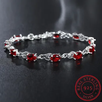 925 Sterling Silver Charm Red AAA Zircon Brățară Pentru Femei Nunta Petrecere de Logodna Bijuterii Fine