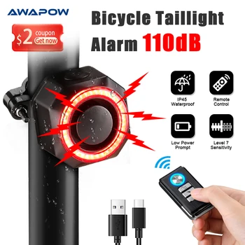 Awapow Biciclete Alarma Stop Hoț de Biciclete Lumina de Încărcare USB Smart Auto Frana Senzor rezistent la apa Anti-Furt de Biciclete Inteligent Lampa