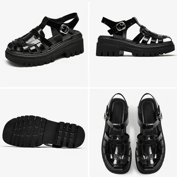 BeauToday Gladiator Sandale Platforma Femei De Vacă Din Piele Țesute De Design T-Curea Pene Retro Vara Doamnelor Pantofi Handmade 38174
