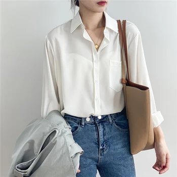 Bluza Vintage Femei Toamna Cu Maneci Lungi Tricou Femei Stil Coreean Liber Casual Alb Topuri Solid Elegant Blusas Toate Se Potrivesc