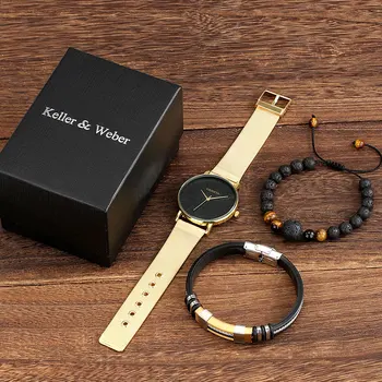 Ceas de lux pentru Barbati Cuarț Ceasuri de mana de Afaceri Ceasuri Brățară Set Cadou pentru Soțul Iubit Om Minimalist Reloj Hombre
