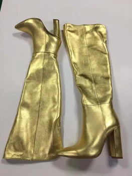 Cele Mai Noi Cizme Inalte Tocuri Cui De Aur Din Piele Metalic Peste Genunchi Cizme Pentru Femei De Moda Coapsei Papuceii