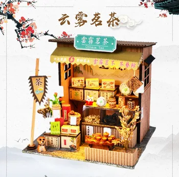 Chineză/Japoneză Stil DIY Casa de Păpușă de Lemn asamblate de Mână Magazin de Stradă Construire casă de Păpuși în Miniatură Stand de Stradă pentru Copil Cadou