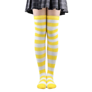 Coapsa Inalta Șosete Stil Japonez Cosplay Anime cu Dungi Multicolore Imprimate Peste Genunchi Lungi Ciorapi pentru Femei Picior Cald T8NB