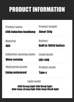 COB LED de Inducție Farul C USB Reîncărcabilă Cap Lanterne Built-in Baterie 18650 Faruri în aer liber, Pescuit, Camping Lantern