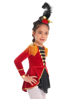 Copii Fete de Circ, Manej Cosplay Costum Mâneci Lungi Ciucuri Jazz Dans Tricou pentru Petrecerea de Halloween de Performanță Etapă