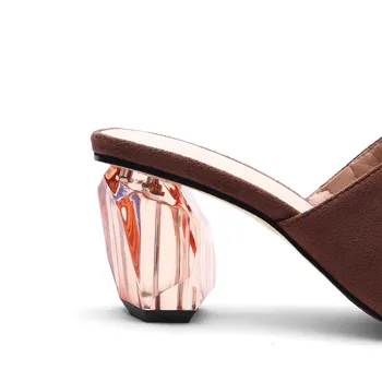 Cristal 6Cm Toc Papuci Femei Pătrat Gros Pantofi cu Toc New Sosire Primavara Toamna Pantofi de piele de Căprioară Confortabil în Afara Papuci