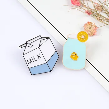 Cutie lapte Broșe Desene animate Pește Suc de Lamaie Sticla Email Ace Denim Rucsac Pin Rever Drăguț Insignă de Metal Bijuterii Cadou pentru Prieteni