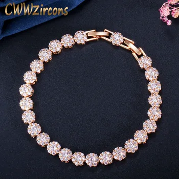 CWWZircons Clasic Micro Pave Pietre Cubic Zirconia Rotund de Culoare Aur Galben CZ Brățări pentru Femei Bijuterii de Nunta CB108