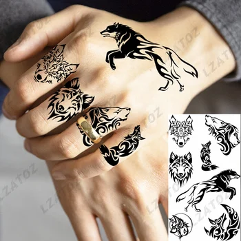 Dark Wolf Animale Tatuaje Temporare Pentru Bărbați Adulți Realist Leu Tigru Tatuaj Fals Degetul Transfer De Apă Mici Tatuaje Inserați Codul