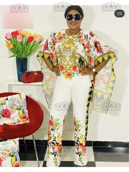 De înaltă Calitate Chiffion Supradimensionat Top Cu Pantaloni Largi Picior Africane Noua moda Dashiki Design Rochie Pentru doamna