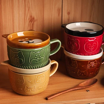 Desene Animate Ceramica Cana Cu Capac Mic Dejun Lapte Cu Căpșuni Ceașcă De Ceai Shiba Lnu Cafea Espresso, Cesti De Personalitate Cadou Pahar Cupa