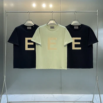 Essentials pentru Bărbați T-shirt Mare E Scrisoare Flocking Imprimare tricou Unisex Hip hop Streetwear Largi, din Bumbac de Înaltă Calitate de Top Tees