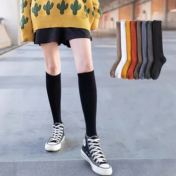 Femei Bumbac Șosete Lungi de Genunchi Șosete Mari Solid de Culoare Moda Student uniformă JK Vițel Ciorap