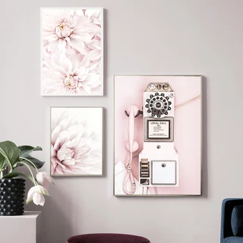 Floare roz Înflorit Dahlia Palm Beach Telefon Nordic Poster de Perete de Arta de Imprimare Panza Pictura Imagini pentru Living Decorul Camerei