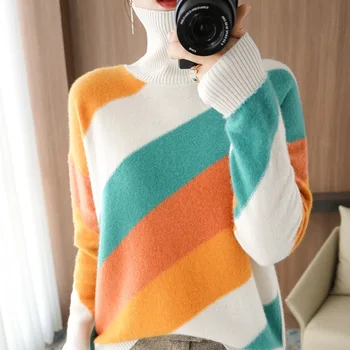 FRSEUCAG 21 4 culori noi high-gât pur lână pulover casual ladies liber de acoperire tricotate pulover de cașmir plin mâneci Acasă
