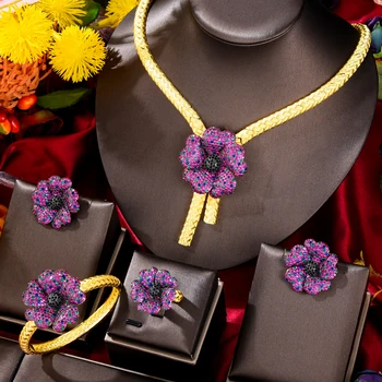 GODKI Faimosul Brand Floare Flori Africane Dubai Seturi de Bijuterii Pentru Femei Petrecerea de Nunta Cubic Zircon Bijuterii de Mireasă Cadou