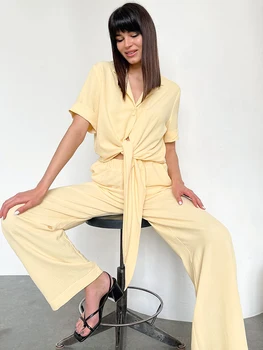 Hiloc Solid Siret Femei Pijama Guler de Turn-Down Sleepwear Singur Pieptul Femei îmbrăcăminte de noapte cu Maneci Scurte Acasă Costum de Moda 2022