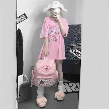 HOUZHOU Kawaii Roz T-shirt Femei Japonez Harajuku Streetwear Fata Anime Imprimare Vrac cu Maneci Scurte T-shirt Stil coreean Topuri