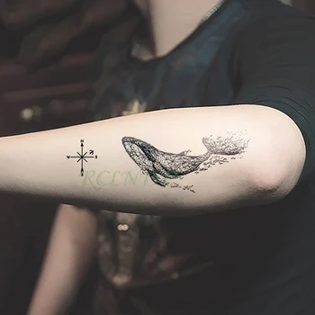 Impermeabil Tatuaj Temporar Autocolante Balena Mare pește Busola fals Tatuaj Flash Tatuaj Tatouage Mână, Picior pentru Fete Femei Barbati