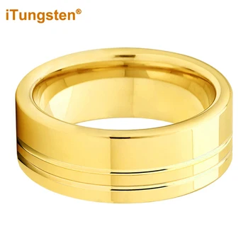 ITungsten 8mm Aur Carbură de Tungsten Inel pentru Barbati Femei de Moda de Logodna Nunta Trupa Două Offset Linie Plat Lustruit Comfort Fit