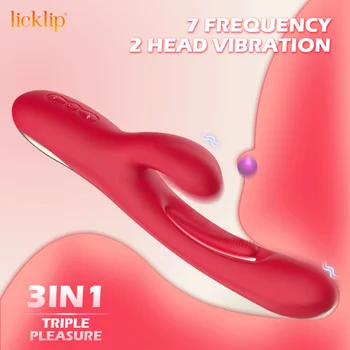 LICKLIP 3 ÎN 1 G-Spot Vibrator pentru Stimulare Clitoris Penis artificial cu Puternic Film cu Degetul Masaj Masturbari Jucarii Sexuale Pentru Femei