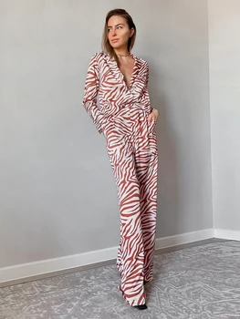 Linad Noi Zebra Print pentru Femei Pijamale Rever Acasă Costum Pentru Femei Singure Pieptul Pijamale Mâneci Lungi Femei Set Pijama Satin