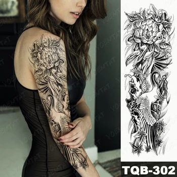 Mari Brațul Impermeabil Tradiționale Tatuaj Temporar Autocolante Femei Bărbați Linie Neagră Flori Koi Macara Coapsei Arta Corp Tatuaje False