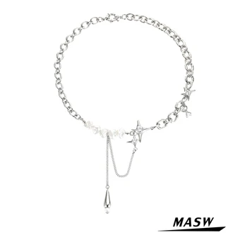 MASW Design-ul Original de Moda Cravată Colier 2021 Nou Trend Star AAA Zircon Perla Alama Metal Lanț Colier Femei Bijuterii Cadou