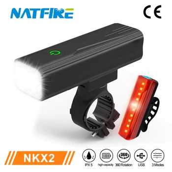 NATFIRE NKX2 Biciclete Lumina 3 in 1 Far cu LED-uri Lanterna USB Reîncărcabilă cu Lumina din Spate Stop 6-12 Ore Runtime Felinar
