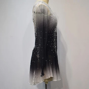 Negru gradient de Patinaj artistic Rochie Cu Handmade Pietre cu Mâneci Lungi Spandex pentru Femei Fete Patinaj Fusta Costum