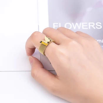 New Sosire Fagure De Miere Lanț Încrustat Inel De Fluture Din Oțel Inoxidabil De Aur Și Argint Culoare Inel Moda Bijuterii Pentru Femei Cadouri