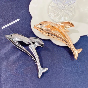 Noi Femeile Elegante, Aur, Argint Delfin Metal Forma De Gheare De Păr Doamna Culoare Solidă Clip De Păr Banda De Susținere Ac De Păr De Moda Accesorii De Par
