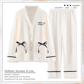 Noua Toamna Trendy Homewear Femei Pijamale de Bumbac Set Mâneci Lungi Dormit Topuri Japonia Stil Kimono, Haine de Noapte Mujer Dropship