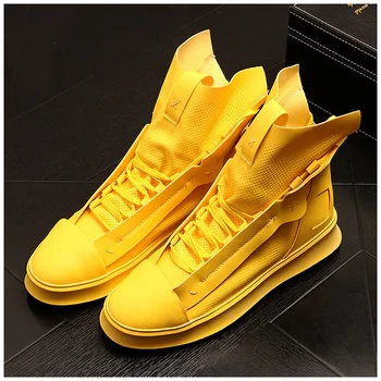 Nouă Bărbați de Lux galben alb din piele Moale de agrement Pantofi mocasini Barbati High Top Adidași de tenis masculino glezna cizme zapatos hombre
