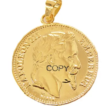 P(11)Moneda Pandantiv Franța 20Francs 1866 Placat cu Aur, Margine Netedă Moda Bijuterii(diametru:21 mm)