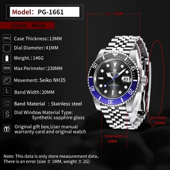 PAGRNE DESIGN Nou Top Bărbați ' s Ceas din Oțel Inoxidabil Automat Mechanical Ceas de Lux Safir de Sticlă Automată a Datei Ceas Relogio