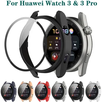 PC Caz Pentru Huawei Watch 3 & 3 Pro Full Screen Capac de Protectie din sticla Temperata Placare Coajă de Galvanizare Cadru