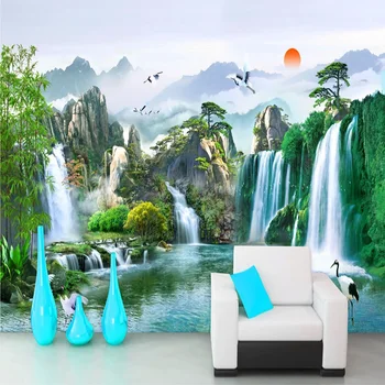 Personalizate Orice Dimensiune Murală Tapet Stil Chinezesc Cascade, Natură, Peisaj Pictura pe Perete Camera de zi cu TV Studiu Clasic de Fundal
